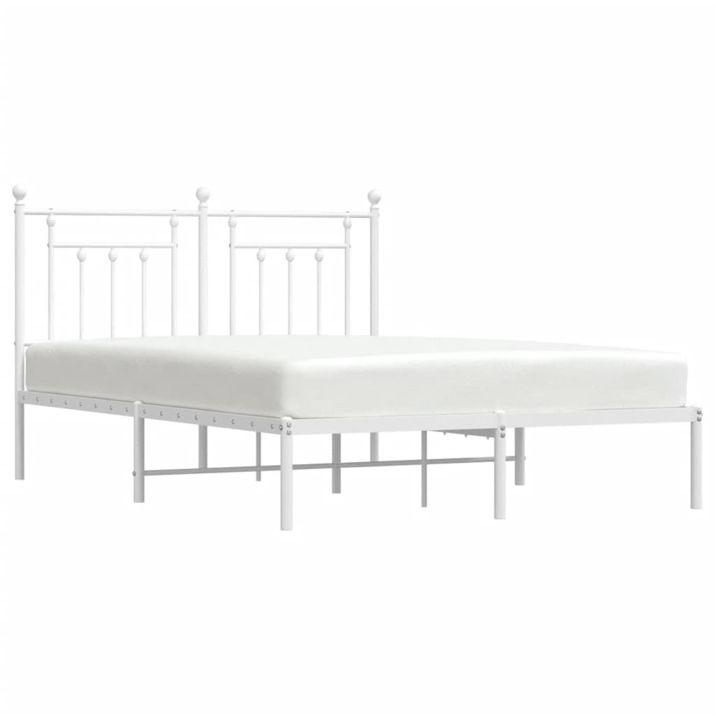 Metal Bed Frame with Headboard White 153x203 cm Queen Size