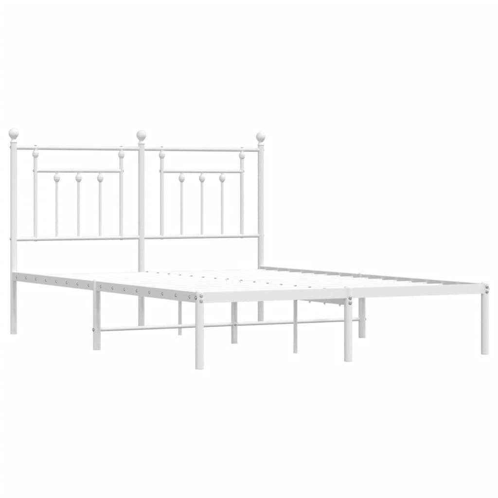 Metal Bed Frame with Headboard White 153x203 cm Queen Size