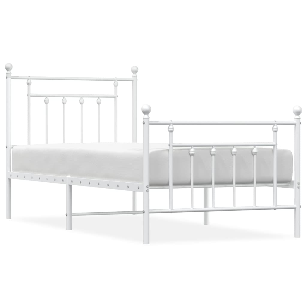 Metal Bed Frame with Headboard and Footboard White 92x187 cm Single Size