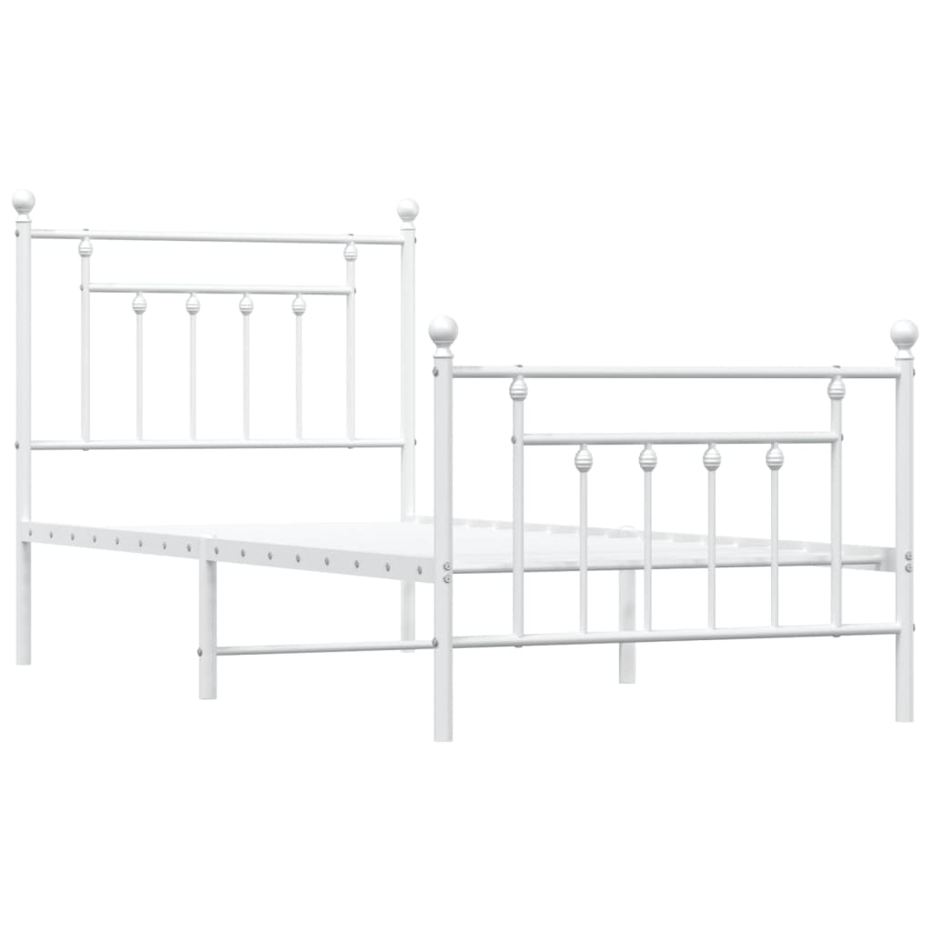 Metal Bed Frame with Headboard and Footboard White 92x187 cm Single Size