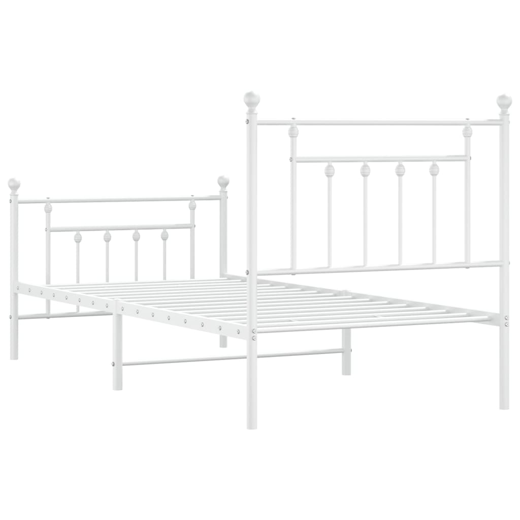 Metal Bed Frame with Headboard and Footboard White 92x187 cm Single Size