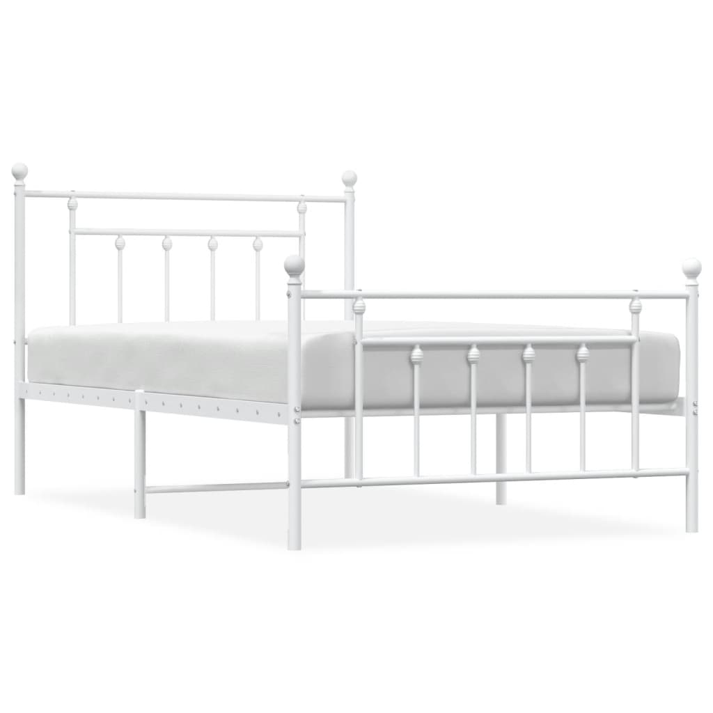 Metal Bed Frame with Headboard and Footboard White 106x203 cm King Single Size