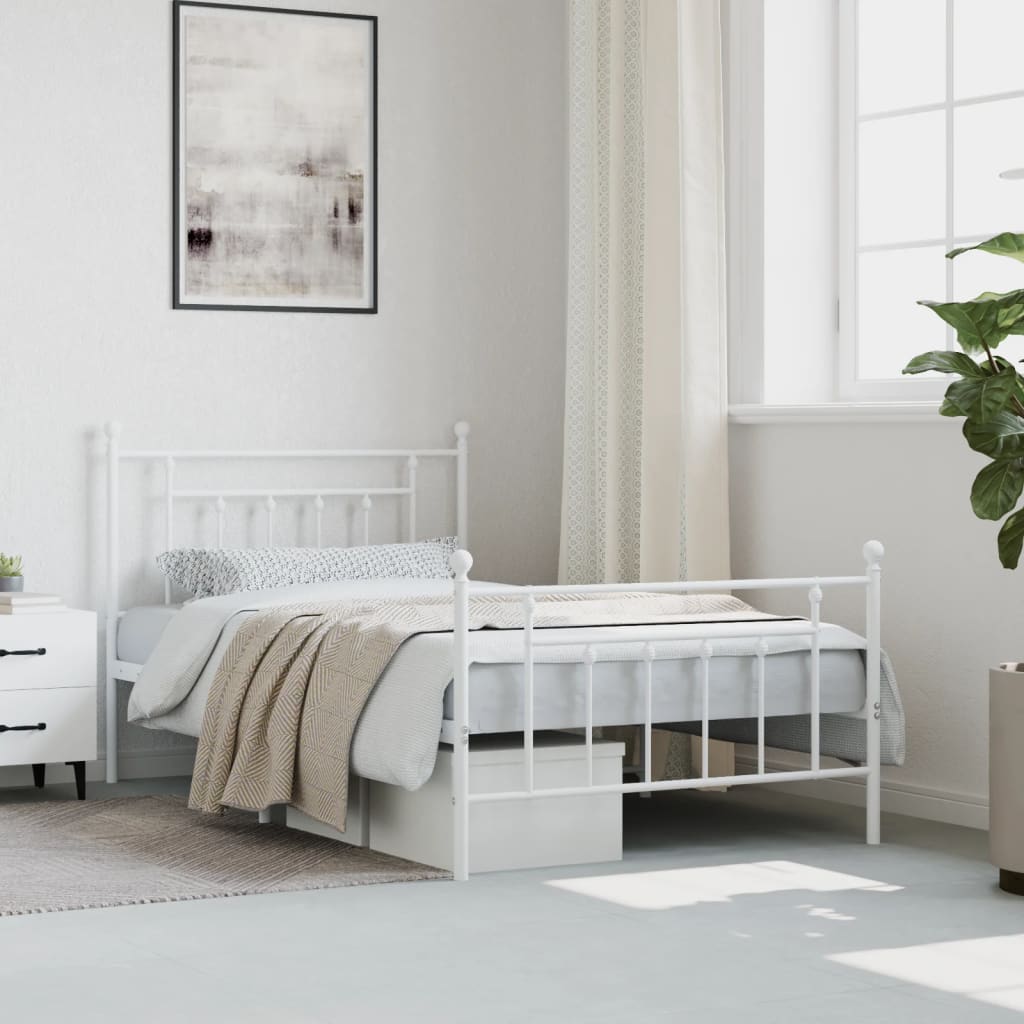 Metal Bed Frame with Headboard and Footboard White 106x203 cm King Single Size