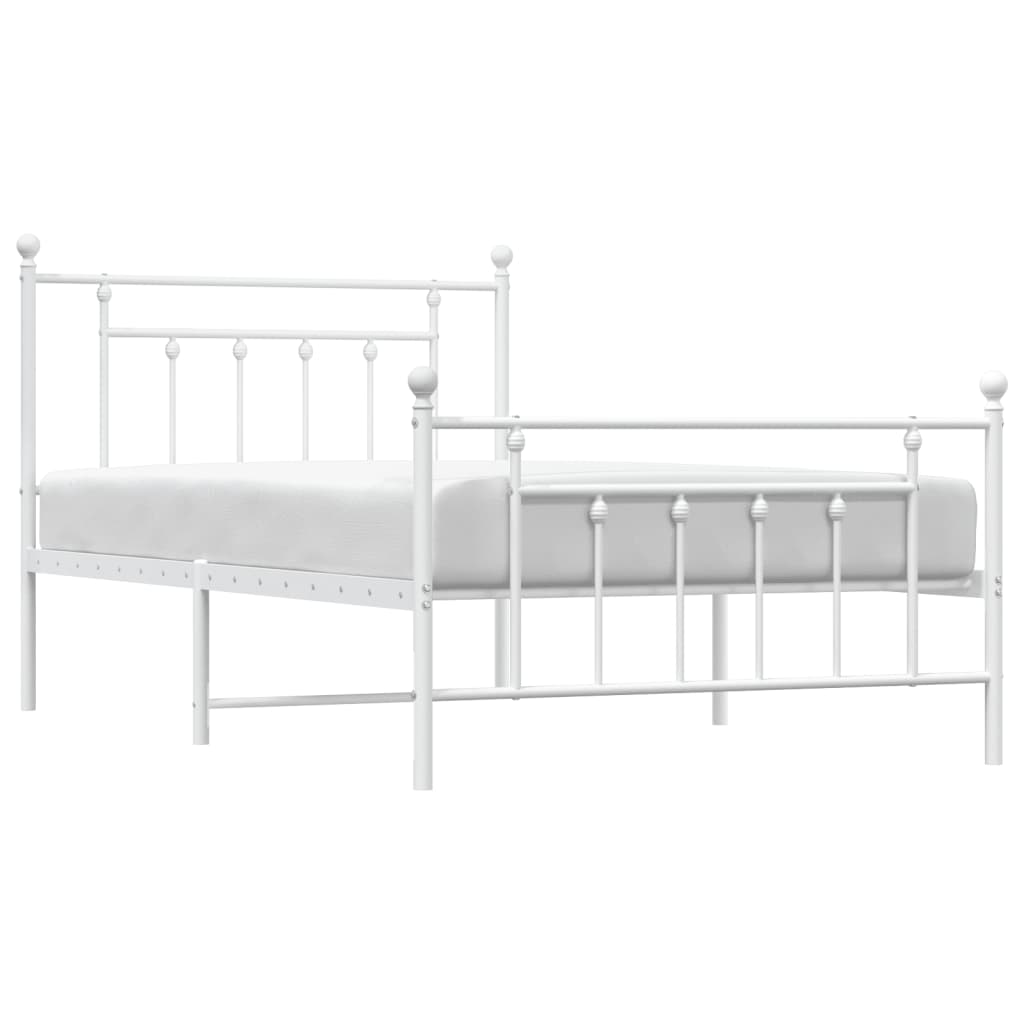 Metal Bed Frame with Headboard and Footboard White 106x203 cm King Single Size