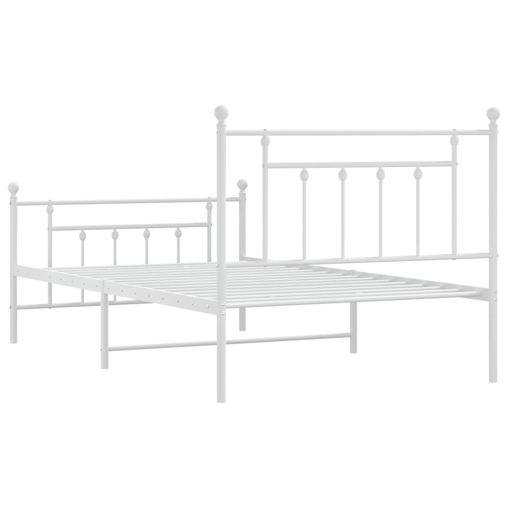 Metal Bed Frame with Headboard and Footboard White 106x203 cm King Single Size