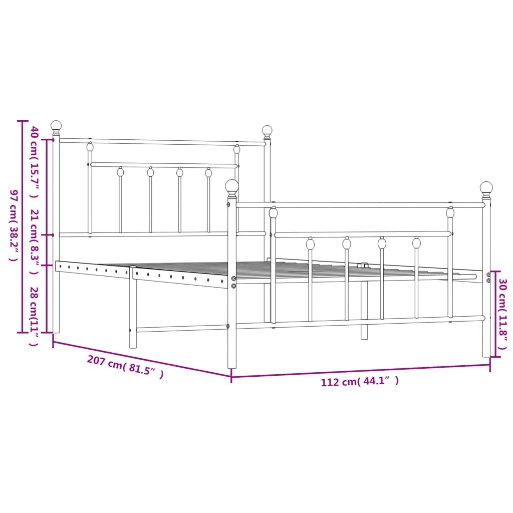 Metal Bed Frame with Headboard and Footboard White 106x203 cm King Single Size