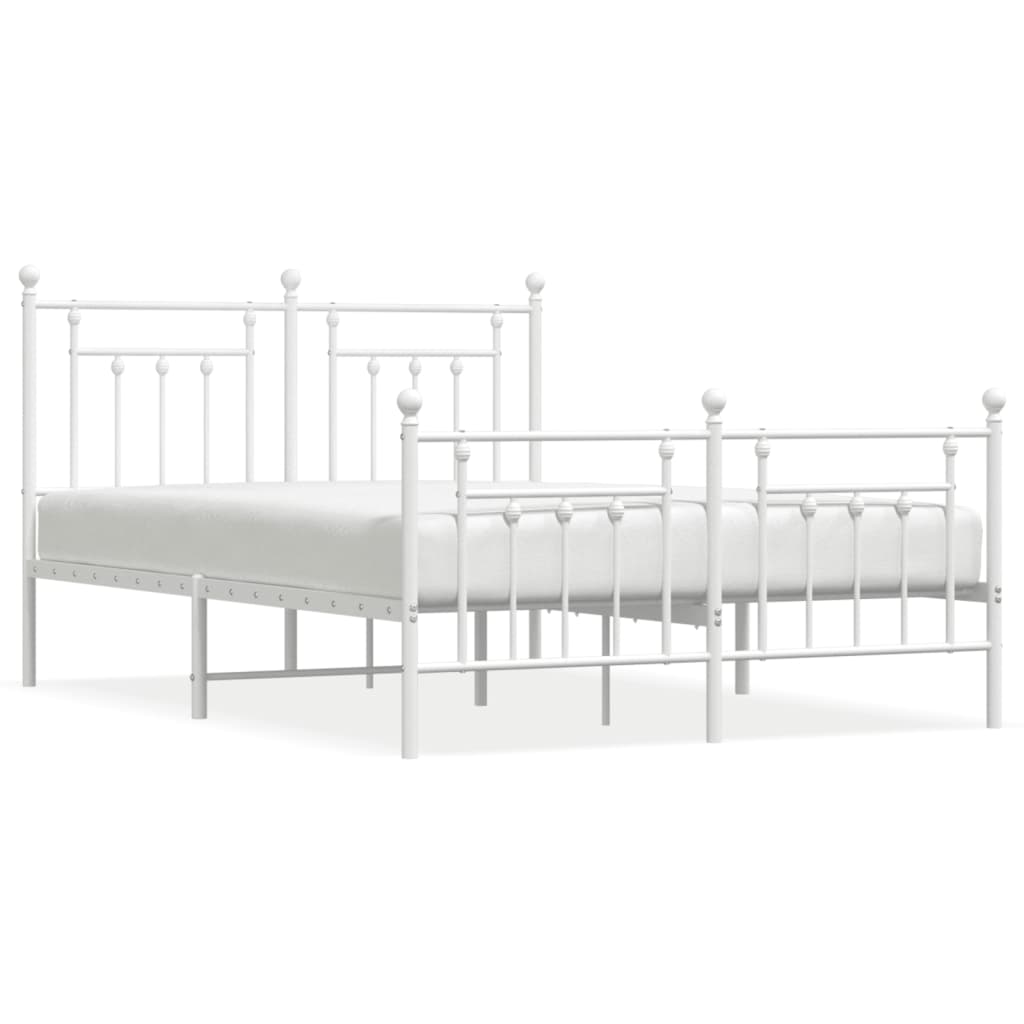 Metal Bed Frame with Headboard and Footboard White 153x203 cm Queen Size