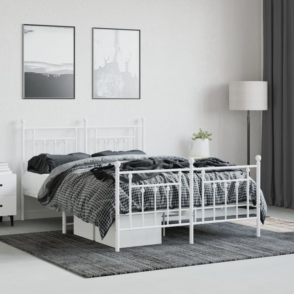 Metal Bed Frame with Headboard and Footboard White 153x203 cm Queen Size