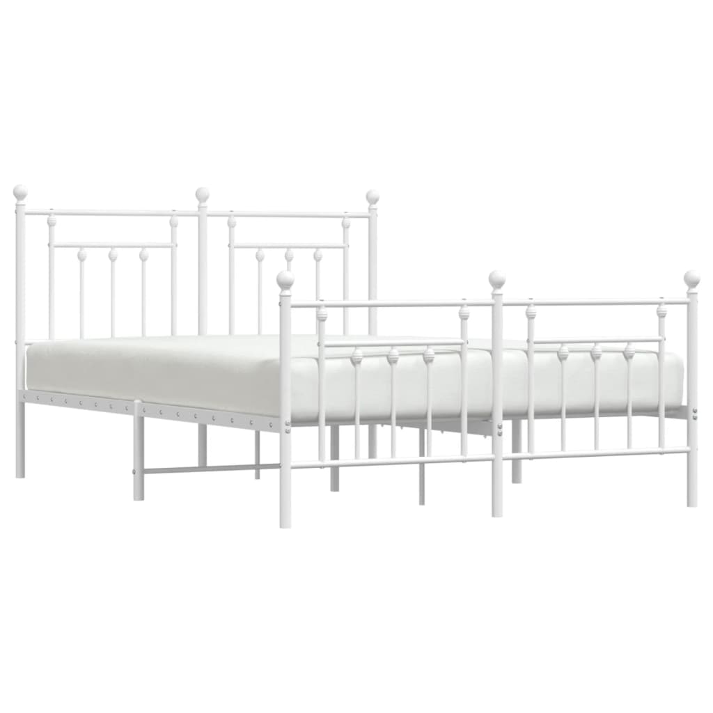 Metal Bed Frame with Headboard and Footboard White 153x203 cm Queen Size