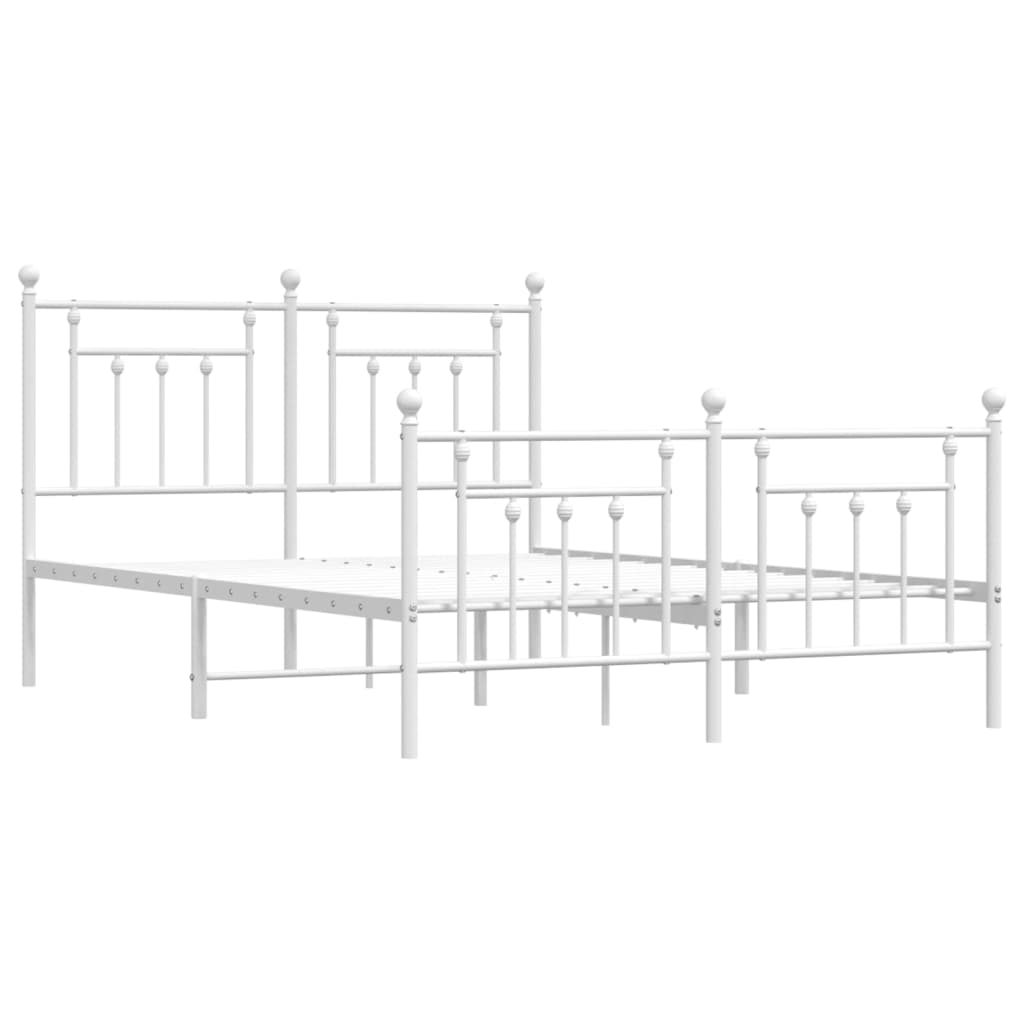 Metal Bed Frame with Headboard and Footboard White 153x203 cm Queen Size