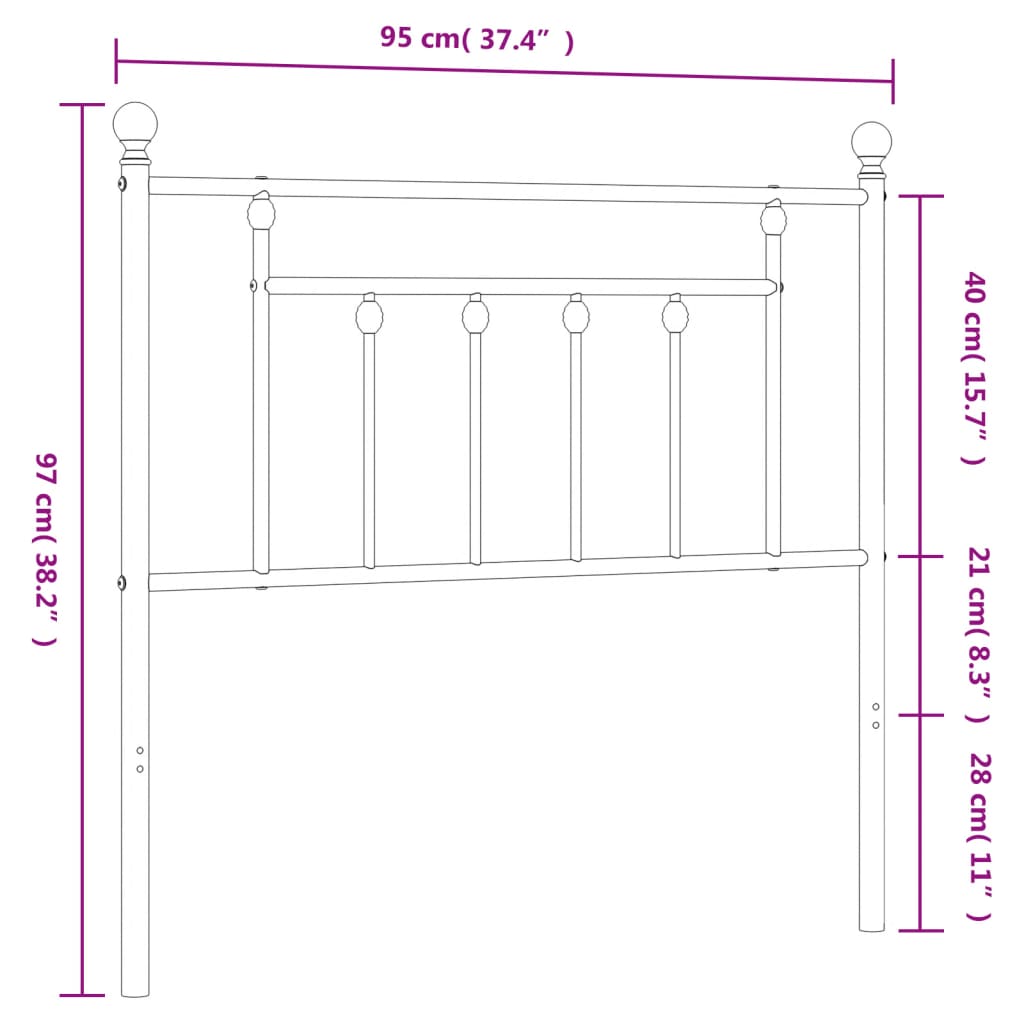 Metal Headboard White 90 cm