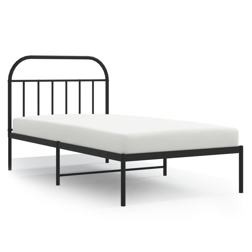 Metal Bed Frame with Headboard Black 107x203 cm