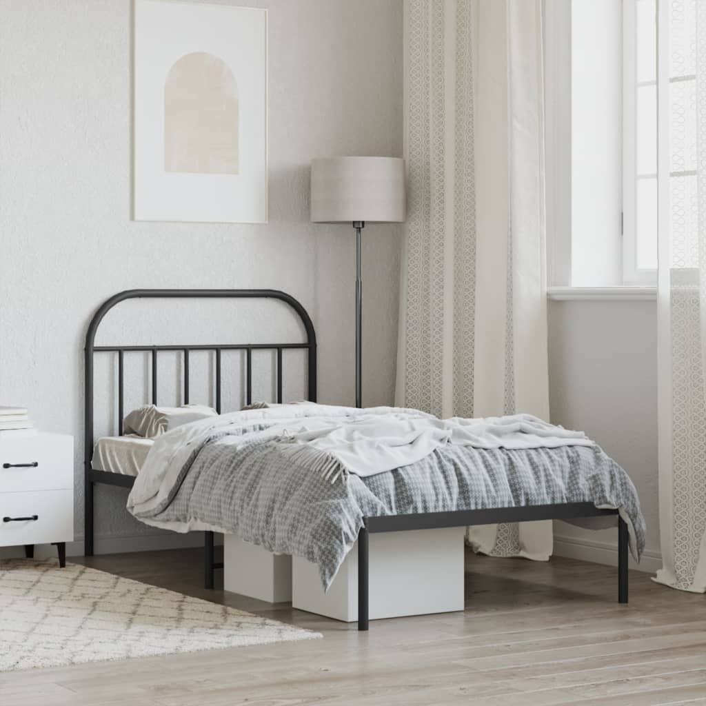 Metal Bed Frame with Headboard Black 107x203 cm