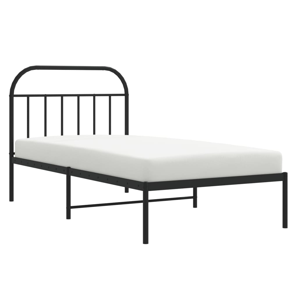 Metal Bed Frame with Headboard Black 107x203 cm