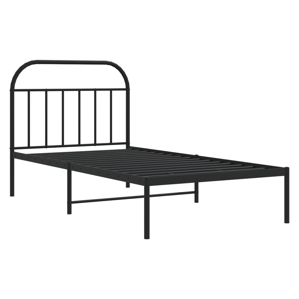 Metal Bed Frame with Headboard Black 107x203 cm