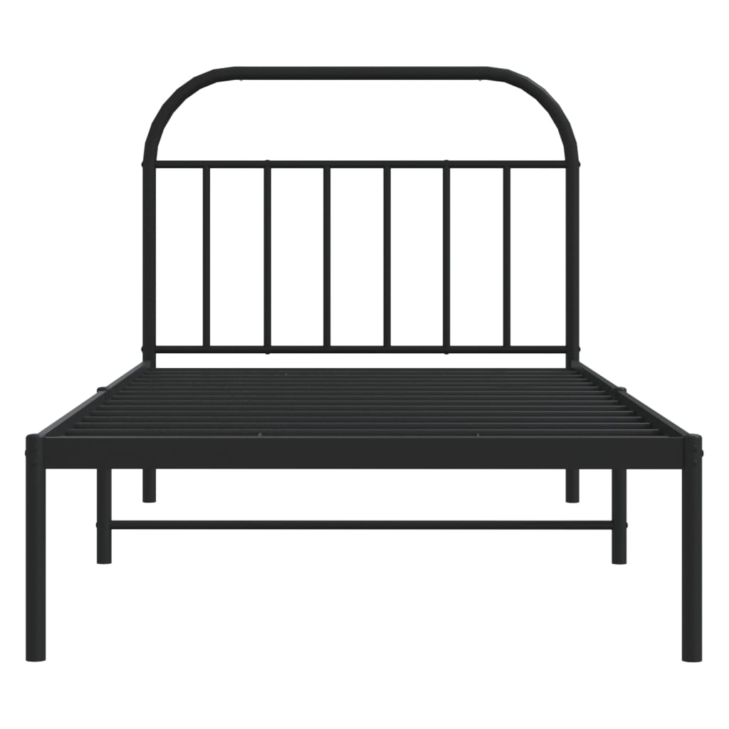 Metal Bed Frame with Headboard Black 107x203 cm