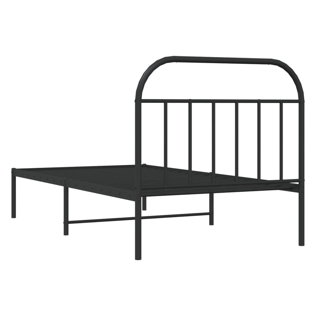 Metal Bed Frame with Headboard Black 107x203 cm