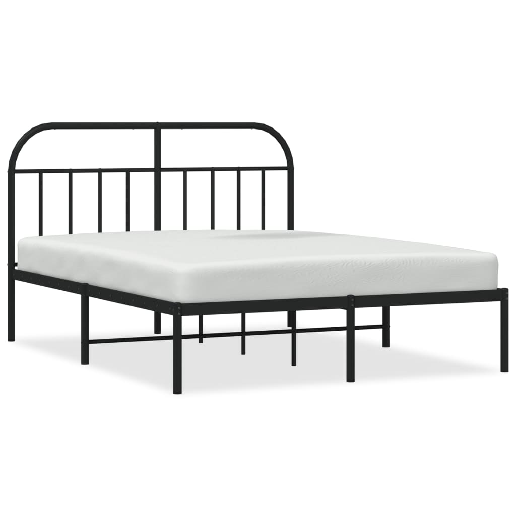 Metal Bed Frame with Headboard Black 153x203 cm Queen Size