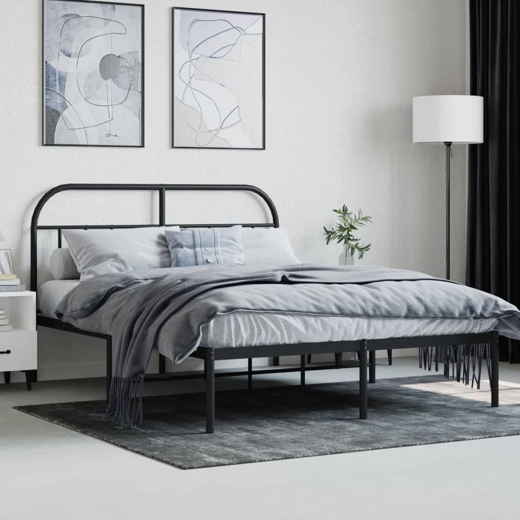 Metal Bed Frame with Headboard Black 153x203 cm Queen Size