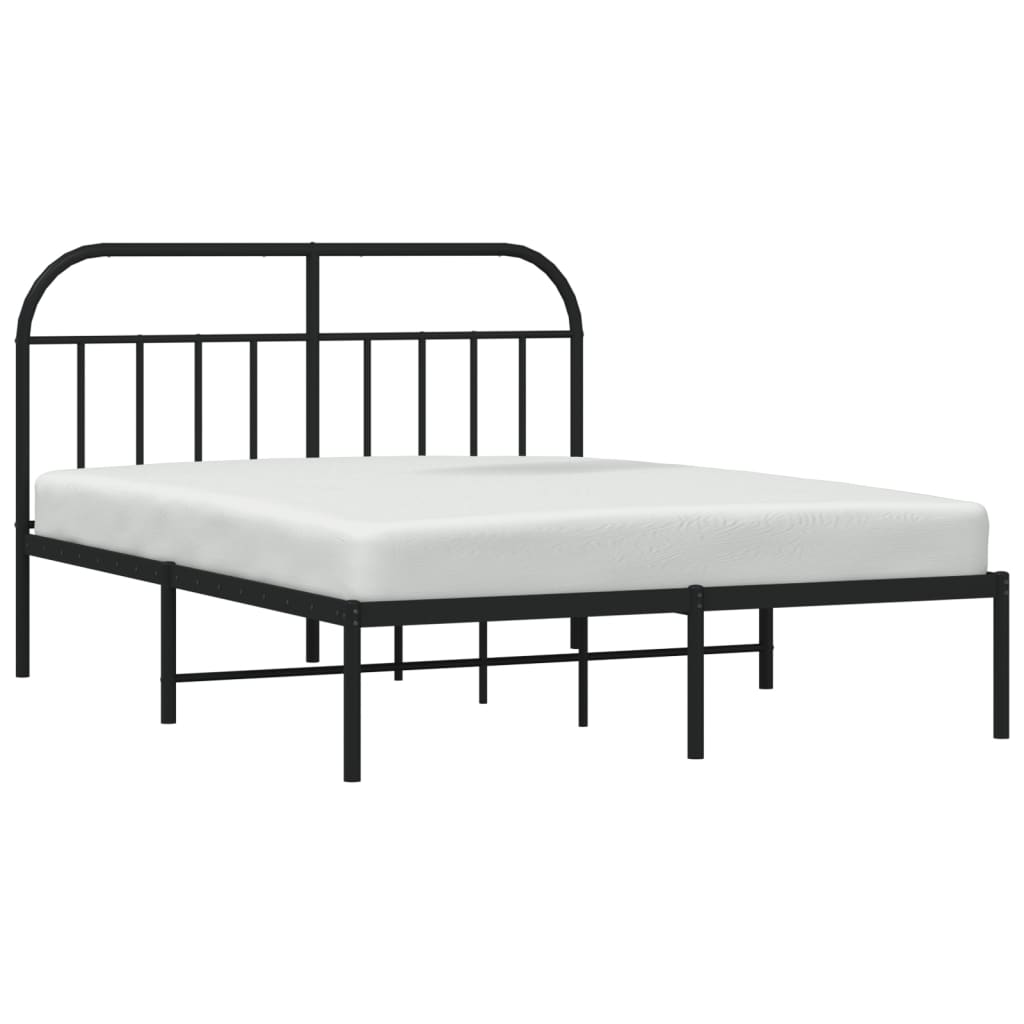 Metal Bed Frame with Headboard Black 153x203 cm Queen Size