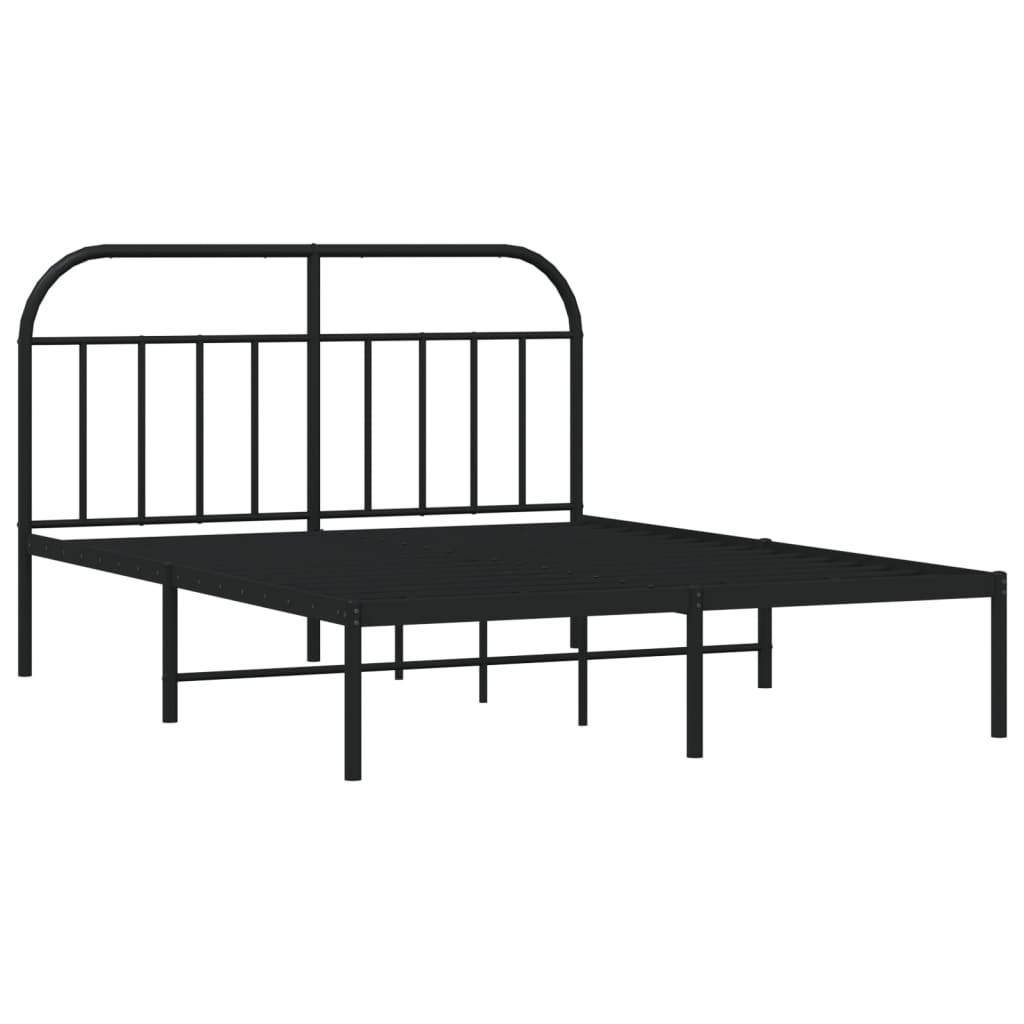 Metal Bed Frame with Headboard Black 153x203 cm Queen Size