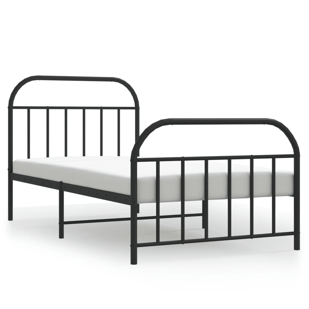 Metal Bed Frame with Headboard and Footboard Black 107x203 cm