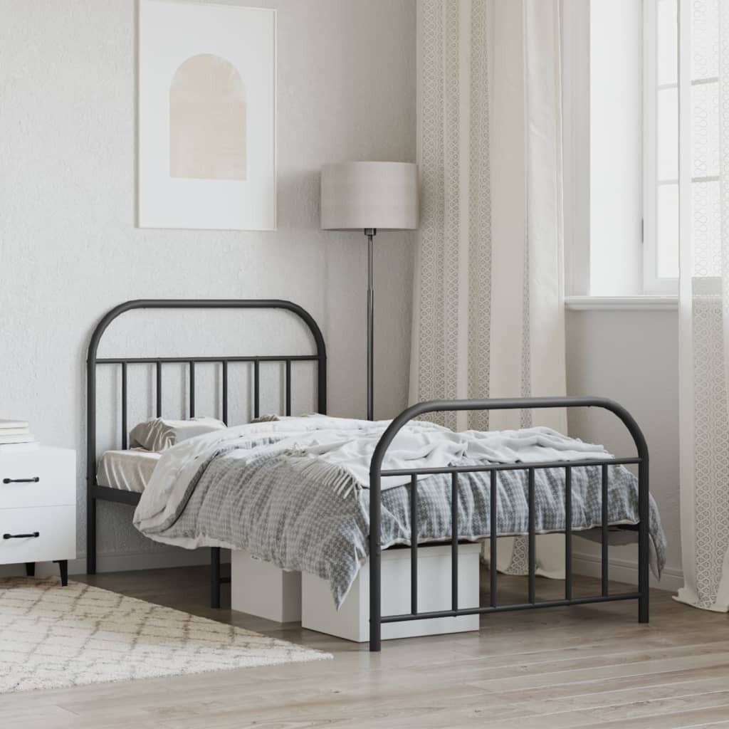 Metal Bed Frame with Headboard and Footboard Black 107x203 cm