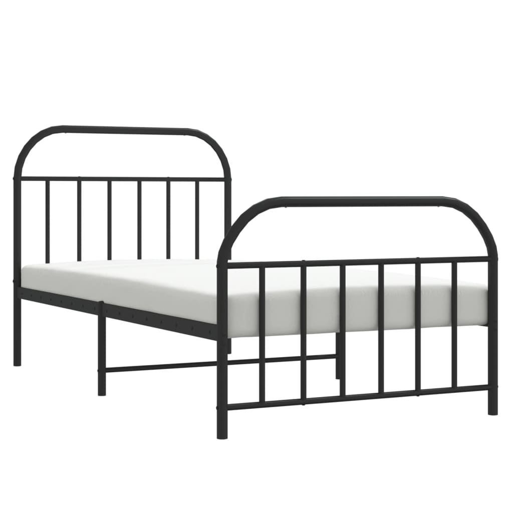 Metal Bed Frame with Headboard and Footboard Black 107x203 cm