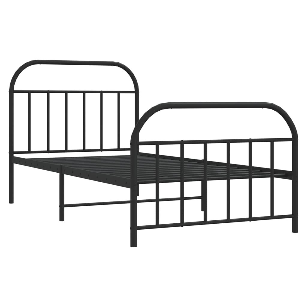 Metal Bed Frame with Headboard and Footboard Black 107x203 cm