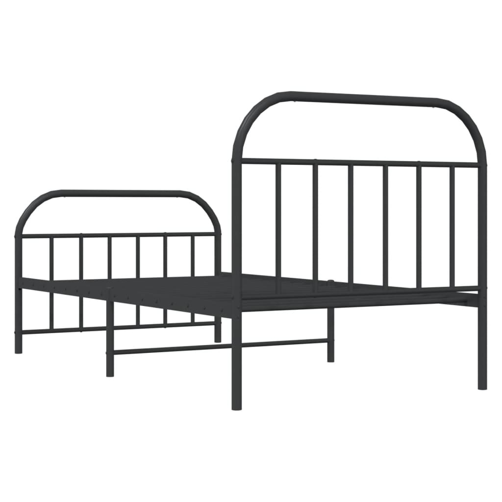 Metal Bed Frame with Headboard and Footboard Black 107x203 cm