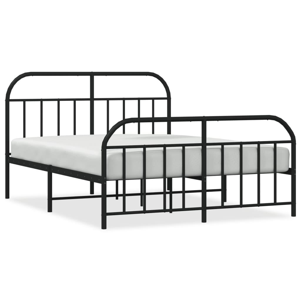 Metal Bed Frame with Headboard and Footboard Black 153x203 cm Queen