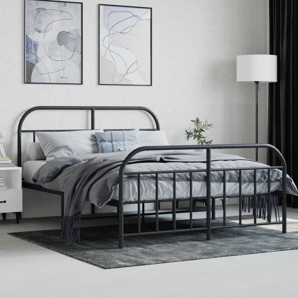 Metal Bed Frame with Headboard and Footboard Black 153x203 cm Queen