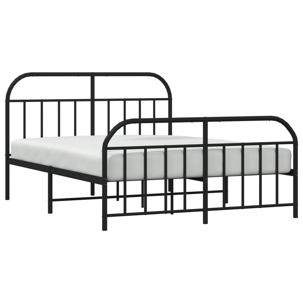 Metal Bed Frame with Headboard and Footboard Black 153x203 cm Queen