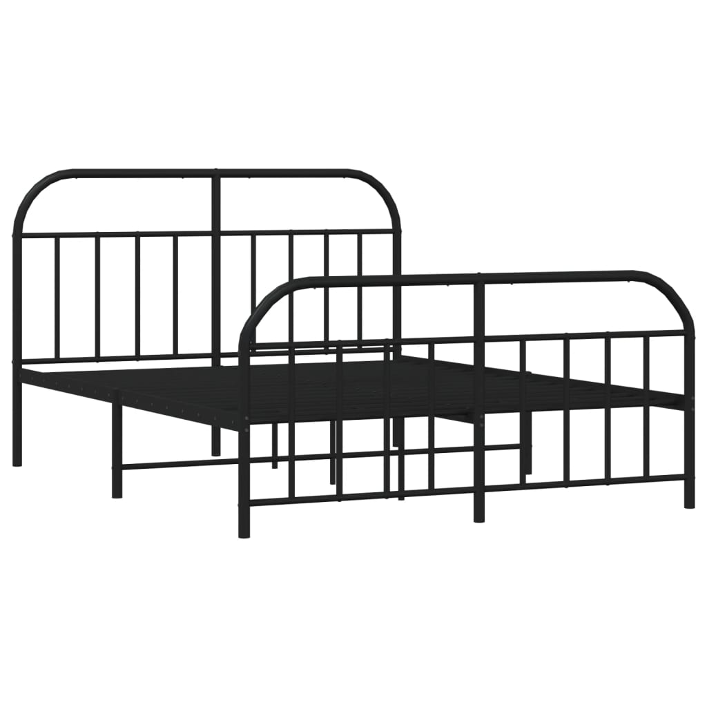 Metal Bed Frame with Headboard and Footboard Black 153x203 cm Queen