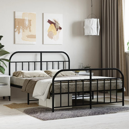 Metal Bed Frame with Headboard and Footboard Black 153x203 cm Queen