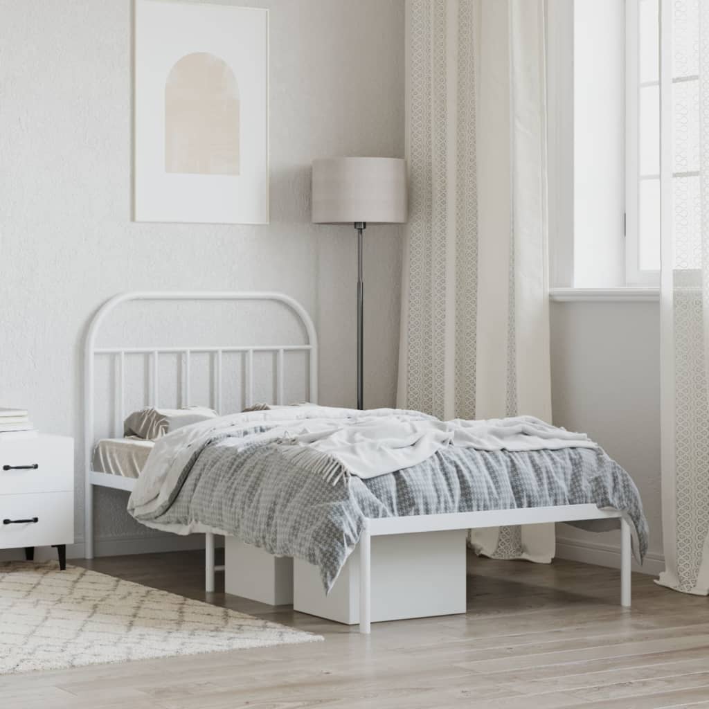 Metal Bed Frame with Headboard White 107x203 cm