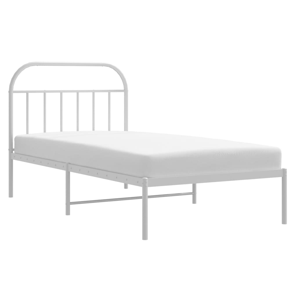 Metal Bed Frame with Headboard White 107x203 cm