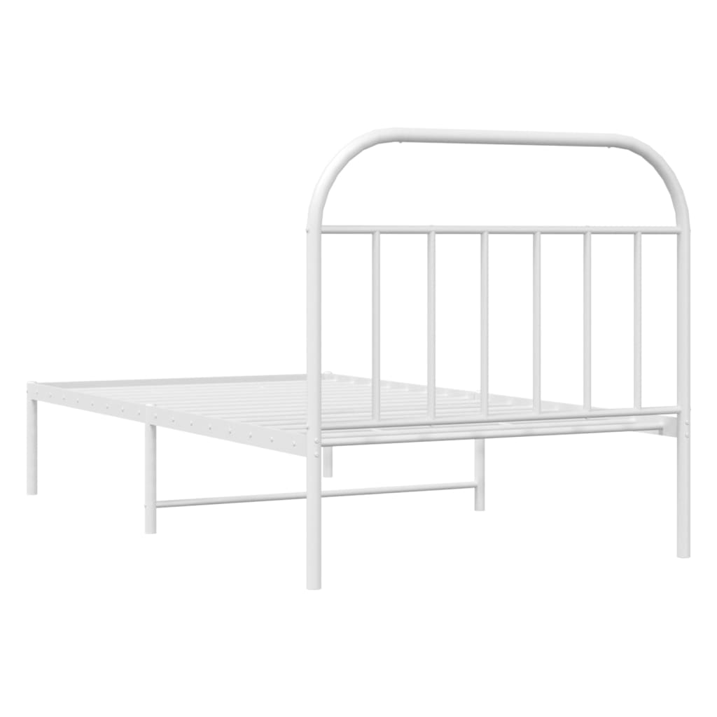 Metal Bed Frame with Headboard White 107x203 cm