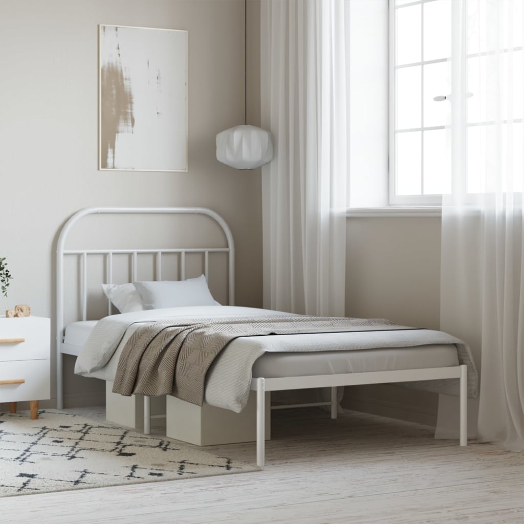 Metal Bed Frame with Headboard White 107x203 cm