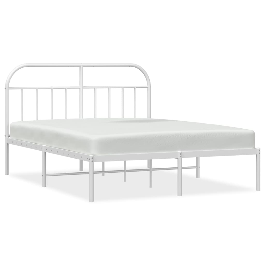 Metal Bed Frame with Headboard White 153x203 cm Queen Size