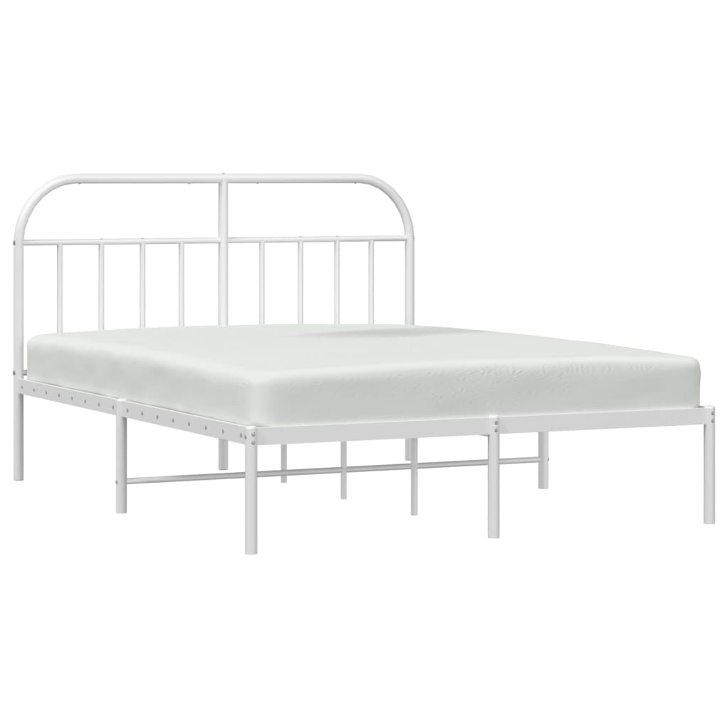 Metal Bed Frame with Headboard White 153x203 cm Queen Size