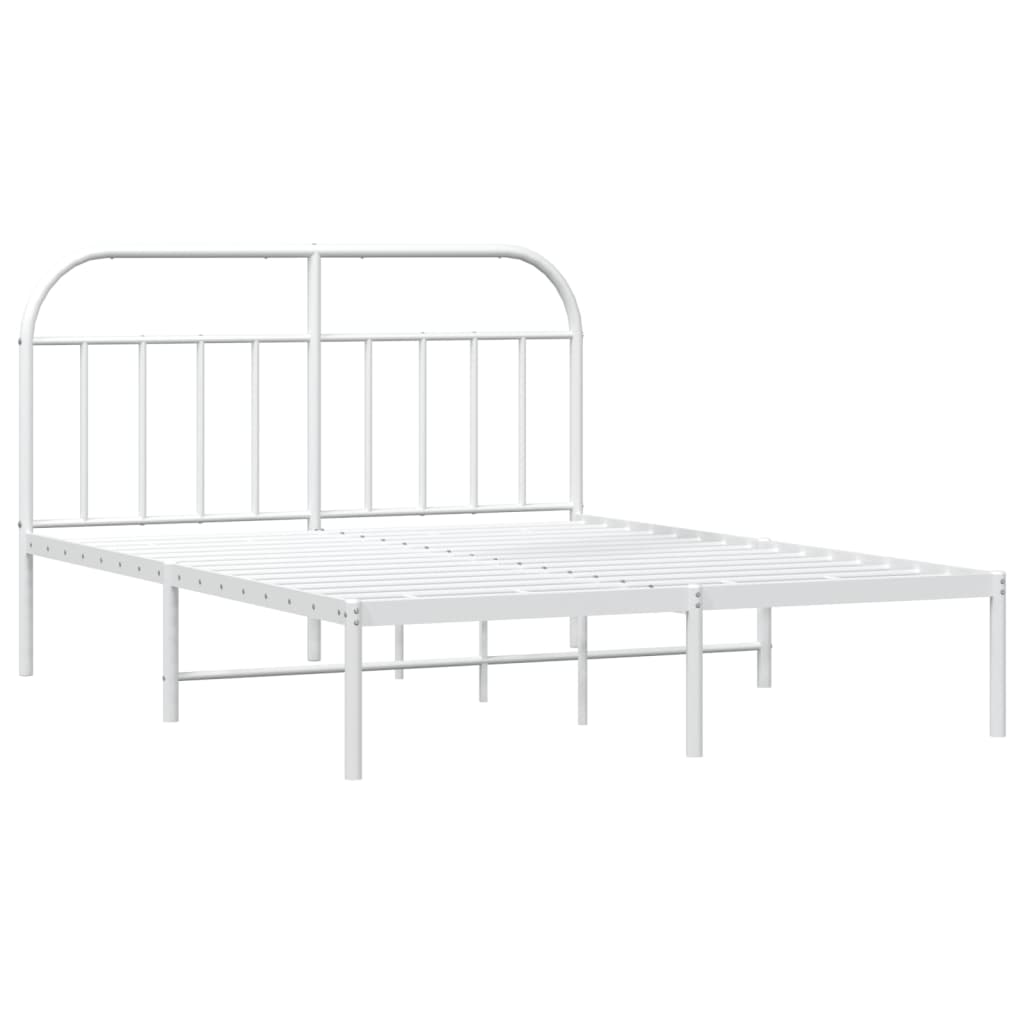 Metal Bed Frame with Headboard White 153x203 cm Queen Size