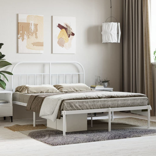 Metal Bed Frame with Headboard White 153x203 cm Queen Size