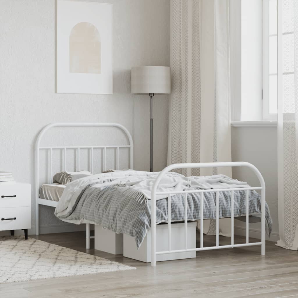 Metal Bed Frame with Headboard and Footboard White 107x203 cm