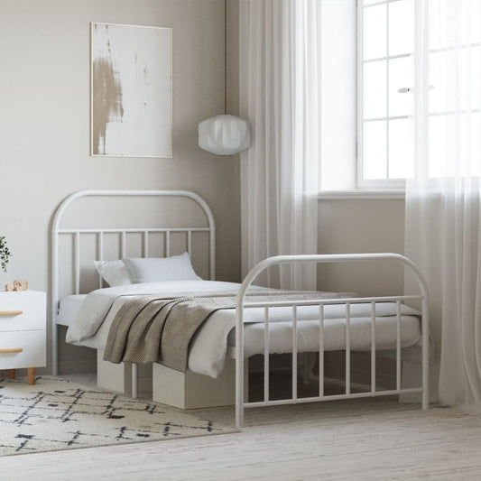 Metal Bed Frame with Headboard and Footboard White 107x203 cm