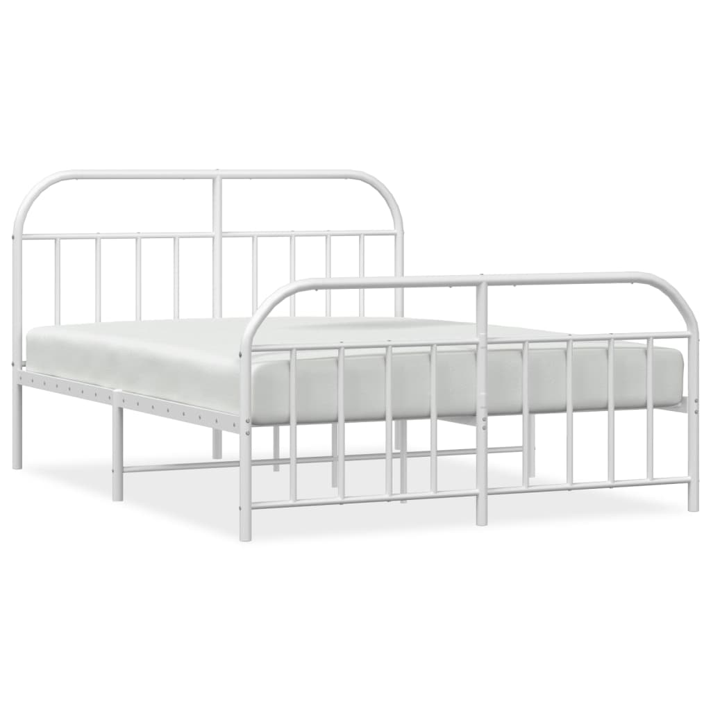 Metal Bed Frame with Headboard and Footboard White 153x203 cm Queen