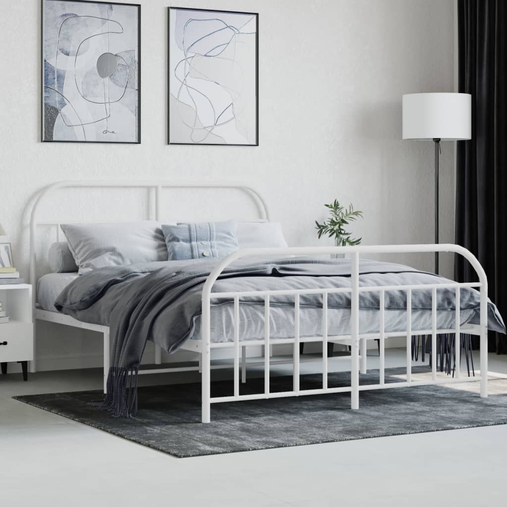 Metal Bed Frame with Headboard and Footboard White 153x203 cm Queen