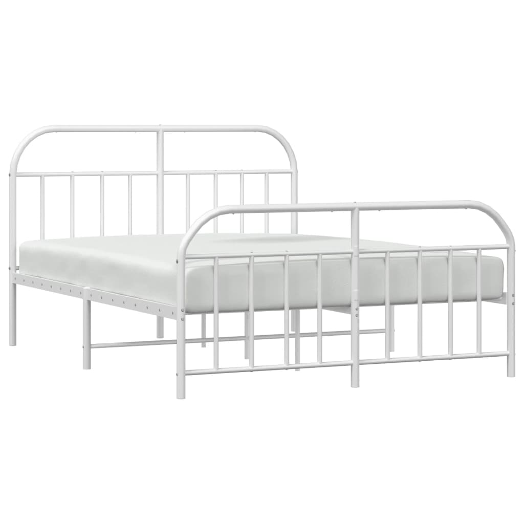 Metal Bed Frame with Headboard and Footboard White 153x203 cm Queen