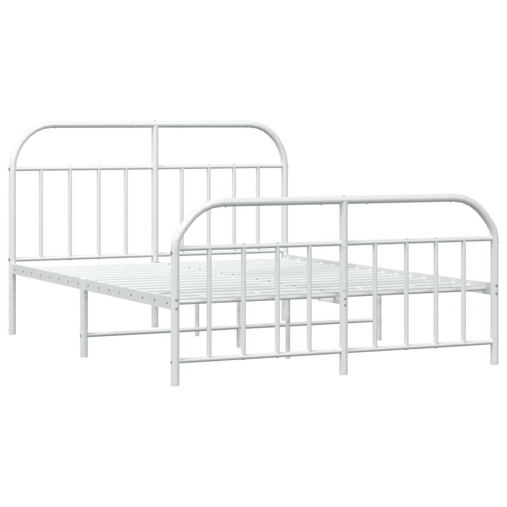 Metal Bed Frame with Headboard and Footboard White 153x203 cm Queen