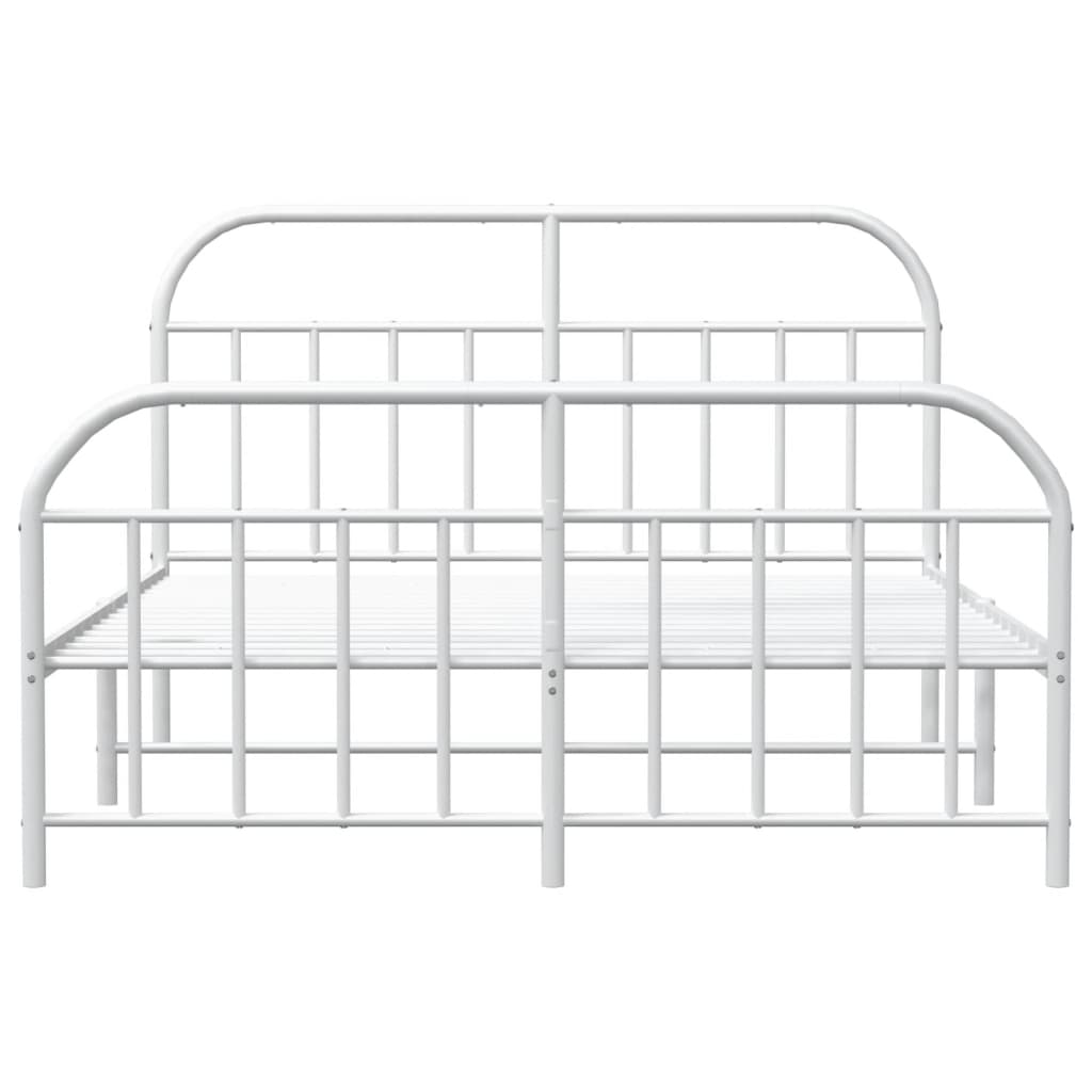 Metal Bed Frame with Headboard and Footboard White 153x203 cm Queen